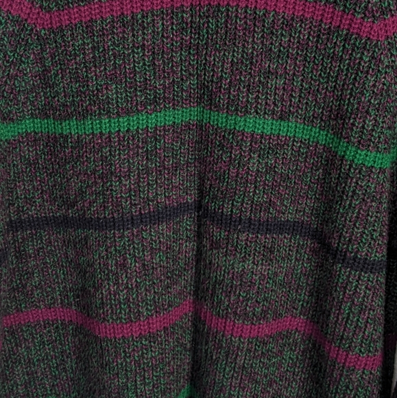 Vintage 1980s Medium Gray Oakton Striped Pullover Grandpa Chic Sweater - Picture 5 of 6